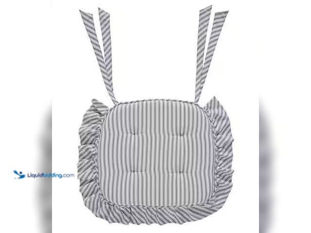 Lot 49-1550354 - (6-Pack) VHC BRANDS Sawyer Mill Blue Ticking Stripe Ruffled Chair Pad, Model # 84806, Unused (6 tota...