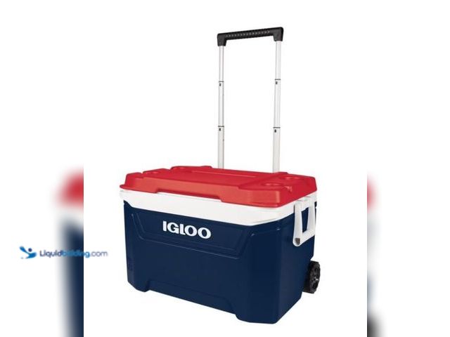 Lot 49-1631006 - Igloo 60 Qt Sunset Roller Cooler - Red White & Blue, Model # 034223347833, Slightly used, Scuffs/Scr...