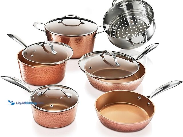 Lot 49-5486600 - Gotham Steel Hammered 15 Pc Ceramic Cookware Set, Induction Pots and Pans Set Non Stick with Cooking...