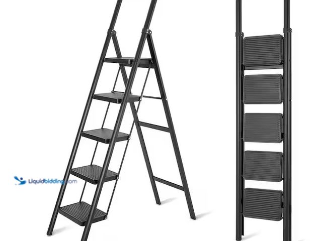 LiquidBidding - Lot 49-3640910 - 5-Step Steel Folding Step Stool Ladder ...