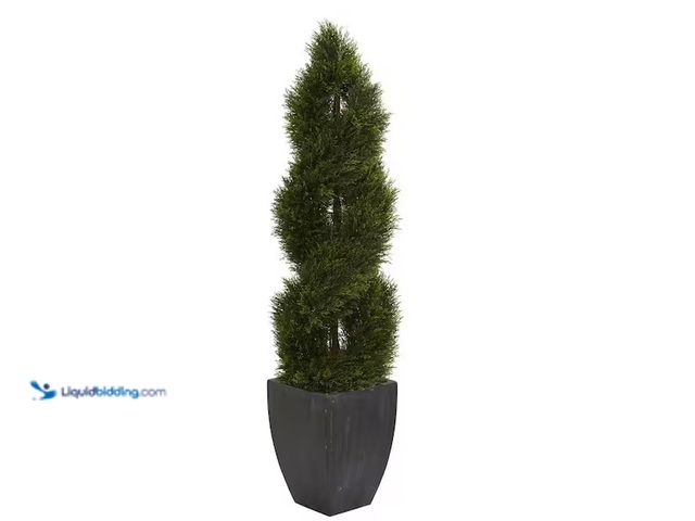 Lot 49-2026251 - Nearly Natural 5 ft. High Indoor/Outdoor Double Pond Cypress Spiral Topiary Artificial Tree in Black...