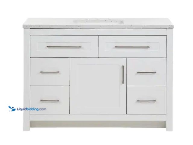 Lot 49-1572139 - Home Decorators Collection Clady 49 in. Single Sink White Bath Vanity with Silver Ash Cultured Marbl...