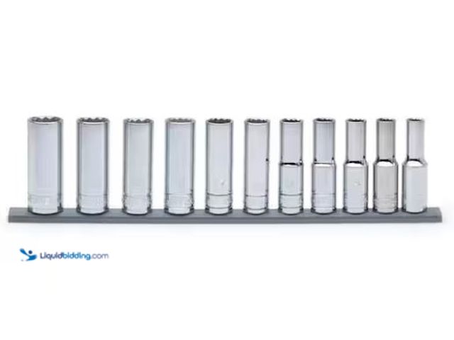 Lot 49-1577155 - Husky 1/2 in. Drive Deep Metric Socket Set (11-Piece), Model # H2DDPMM11PCSR, Slightly used.   Ref#A...