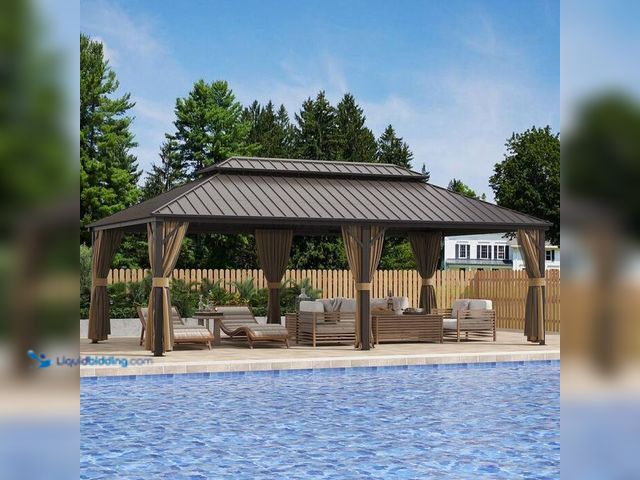 Lot 49-1601324 - GAZEBEST 14 ft. x 24 ft. Double Galvanized Steel Roof Aluminum Frame Outdoor Patio Hardtop Gazebo wi...