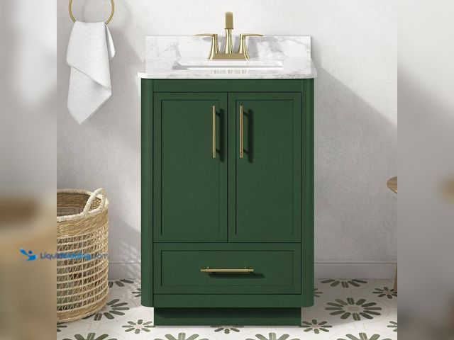 Lot 49-5477747 - Home Decorators Collection
Tamsin 24 in. Single Sink Forest Green Bath Vanity with White Round Corn...