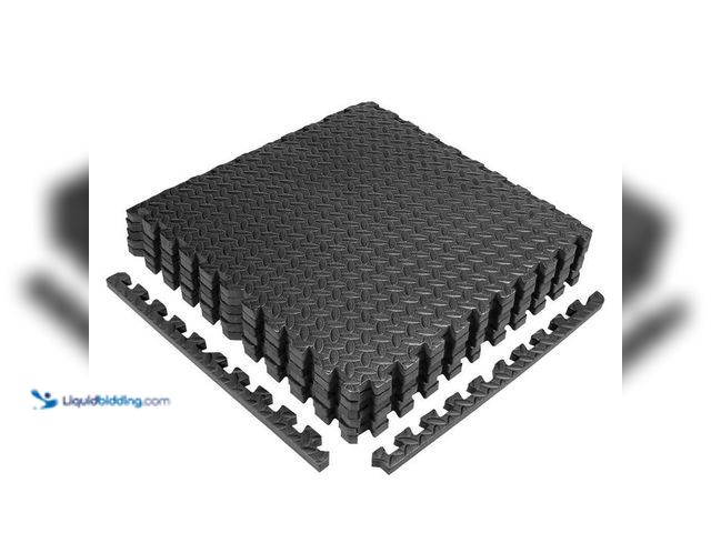 Lot 49-2024318 - Lot of (4)- Puzzle Exercise Mat Black 24 in. x 24 in. x 0.5 in. EVA Foam Interlocking Tiles with Bor...