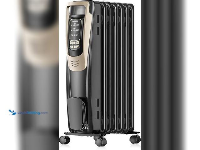 Lot 49-1518423 - PELONIS Champagne Oil Filled Radiator Heater with Remote and Thermostat, 5 Temperature Settings for ...