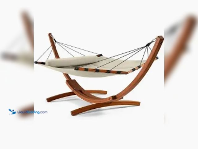 Lot 49-5544131 - 10 ft. Pine Hardwood Arc Frame Hammock Stand with Hooks and Chains, Bronze. Model # WS-10-BRN. Unuse...
