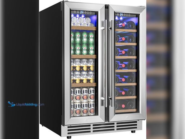 Lot 49-5476762 - EUHOMY Wine and Beverage Refrigerator, 24 Inch Dual Zone Wine Cooler with Glass Door Hold 21 Bottles...