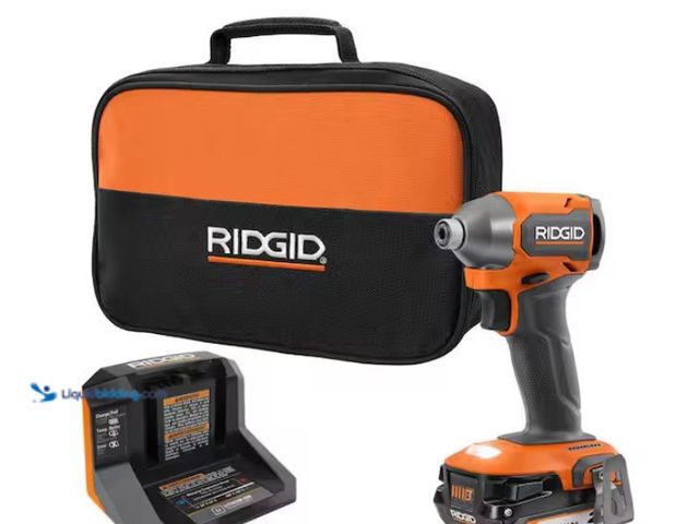 Lot 49-3433372 - RIDGID 18V Subcompact Brushless Cordless Impact Driver Kit with 2.0 Ah Battery, Charger, and Tool Ba...