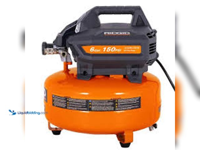 Lot 49-5459809 - RIDGID 6 Gal. 150 PSI Portable Electric Oil-Free Jobsite Pancake Air Compressor. Model # 02106416. U...