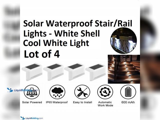 Lot 49-5388241 - Lot of 4 Solar Waterproof Deck Rail/Step Lights - White Shell with Cool White Light - NEW - Dimensio...