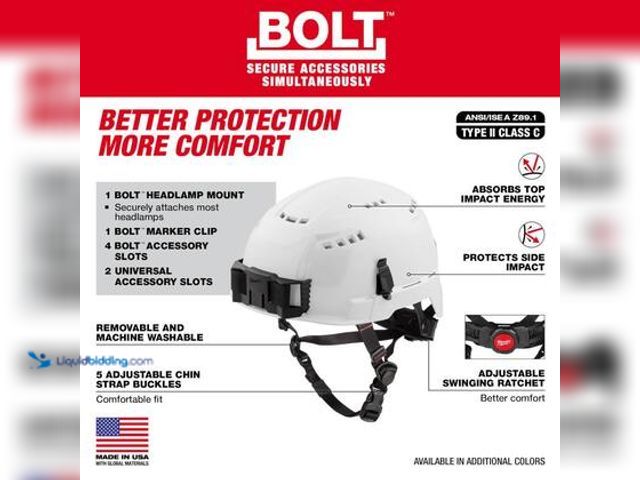 Lot 49-5572540 - Milwaukee BOLT White Type 2 Class C Vented Safety Helmet. Model # 48-73-1300. Unused