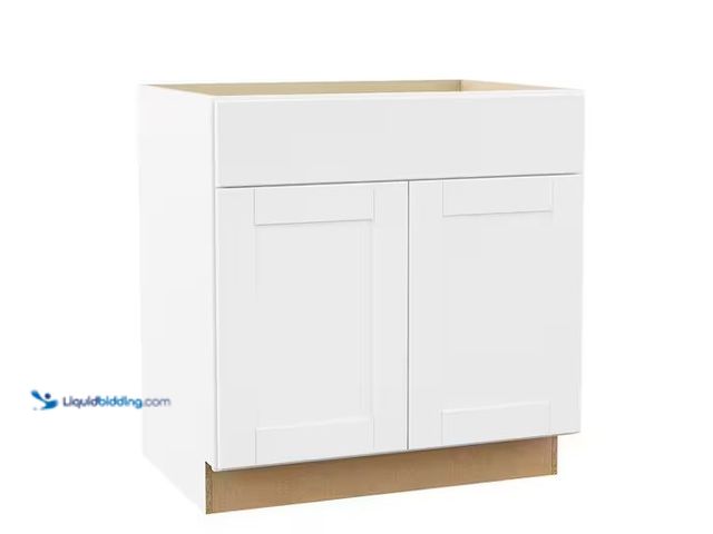 Lot 49-5561065 - Hampton Bay
Shaker 33 in. W x 24 in. D x 34.5 in. H Assembled Sink Base Kitchen Cabinet in Satin Wh...