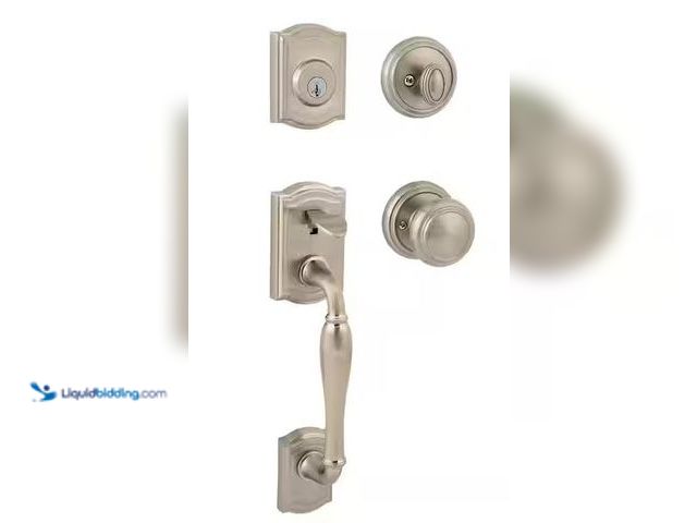 Lot 49-3472087 - Baldwin Prestige Wesley Single Cylinder Satin Nickel Door Handle set with Alcott Door Knob Featuring...