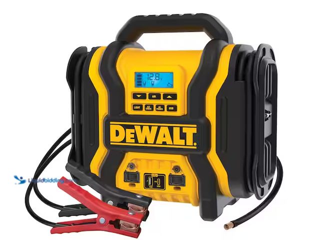 Lot 49-5545387 - DEWALT
2000-Peak Amp Portable Jump Starter with Digital Compressor, USB and AC Power Bank, Unused