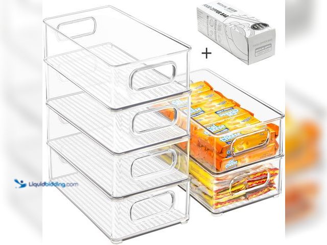 Lot 49-3527503 - Stackable Refrigerator Organizer Bins, 6 Pack Clear Kitchen Organizer Container Bins with Handles an...