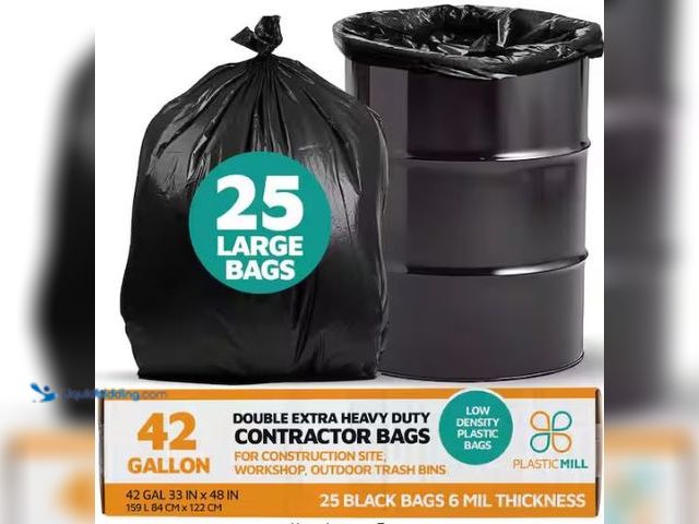 Lot 49-1549350 - PlasticMill 33 in. W x 48 in. H. 42 Gal. 6 mil Black Contractor Bags (25-Count), Model # PM-3348-6-B...