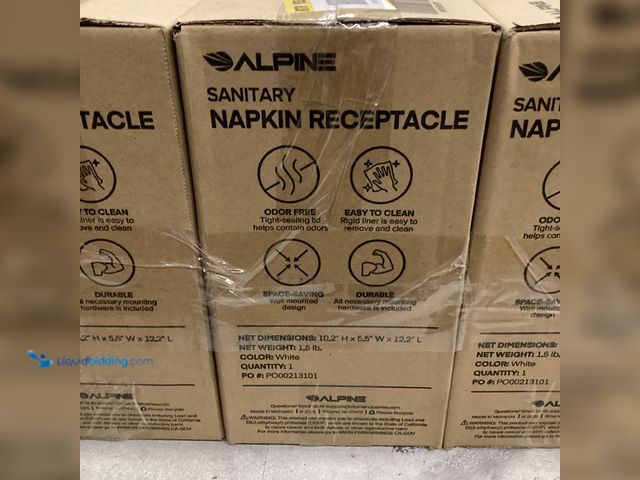 Lot 49-3564340 - Alpine Industries Durable Plastic Sanitary Napkin Receptacle (White) Unused