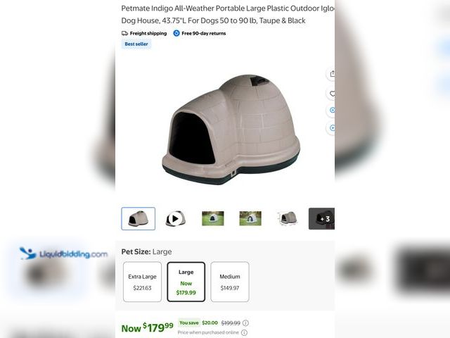 Lot 49-1810716 - Petmate Indigo All-Weather Large Plastic Outdoor Igloo Dog House, For Dogs 50 to 90 lb, USED