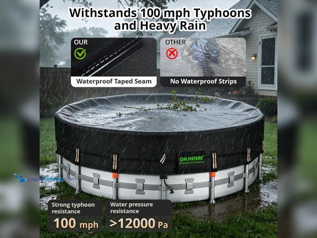 Lot 49-5572521 - QH.HOME 550D 15 Ft Round Winter Pool Cover Tear Resistant Heavy Duty Fabric. Model: b0gchlyt9w. Unus...