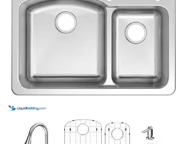 Lot 49-5460609 - Glacier Bay
Bratten 33 in. Drop-In 60/40 Double Bowl 18 Gauge Stainless Steel Kitchen Sink with Pul...