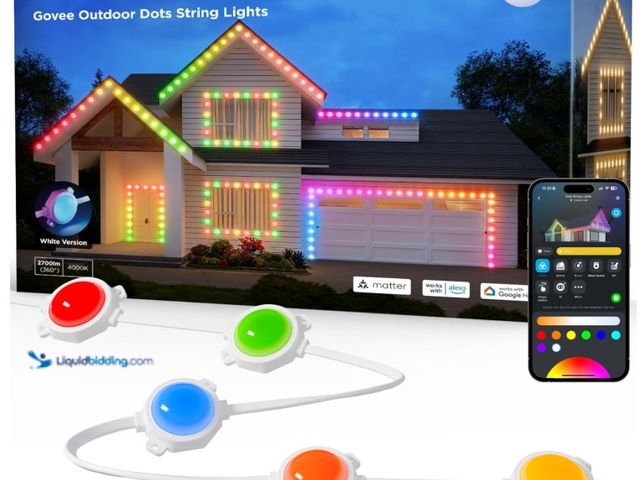 Lot 49-3431906 - Govee Outdoor LED Strip Lights, 45 RGBIC LED Lights 100FT String Lights with 65 Scene Modes, Hallowe...