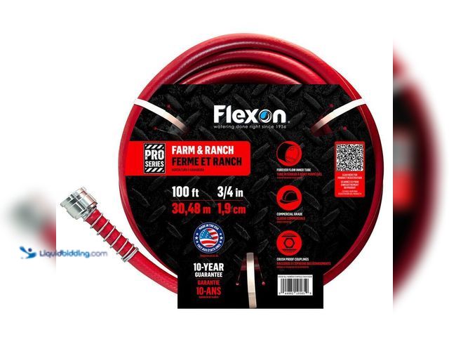 Lot 49-5406261 - Flexon 5/8 in. Dia x 100 ft. Farm and Ranch Premium Heavy-Duty Garden Hose, Model # FA58100CN, Unuse...
