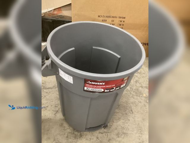 Lot 49-5483860 - Husky 32 gal. Grey Heavy Duty Commercial Outdoor Trash Can NO Lid. Model # 999-2532. Unused