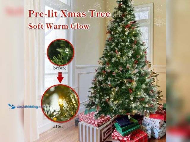 Lot 49-1543463 - YUG 6.5ft Pre-lit PVC Artificial Christmas Tree with 420 LED Lights 936 Branch Tips 79 Pinecones 207...
