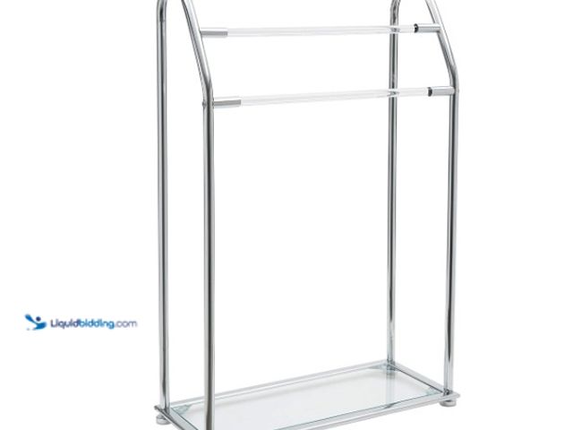 Lot 49-1555701 - Organize It All 3 Bar Bathroom Towel Drying Rack & Holder with Shelf , Chrome, Model# B002YK4ZDW, Un...