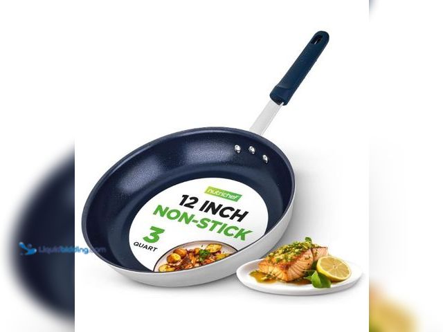 Lot 49-1558982 - NutriChef f 12" Large Fry Pan - Large Skillet Nonstick Frying Pan with Silicone Handle, Ceramic Coat...