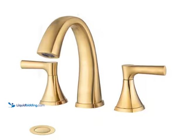 Lot 49-1630623 - Magic Home 8 in. Widespread 3-Hole Double Handle Bathroom Sink Faucet with Drain in Brushed Gold Mod...