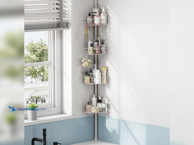 Lot 49-5458991 - Tension Pole Corner Shower Caddy, Adjustable 4 Shelf Bathroom Organizer, Corner Towel Holder, 63.7-1...