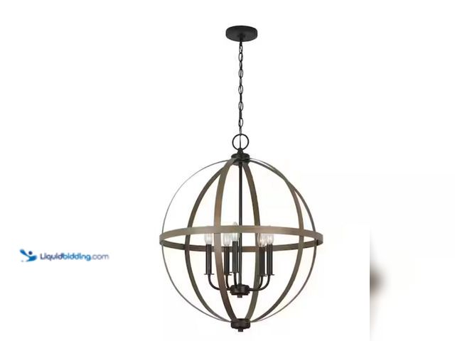 Lot 49-2006299 - Generation Lighting Calhoun 5-Light Weathered Gray Rustic Farmhouse Hanging Globe Candlestick Chande...