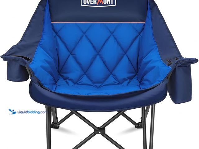 Lot 49-3565470 - Overmont Oversized Camping Chair for Adults - Padded Folding Chair with Insulated Cooler Bag & Cup H...
