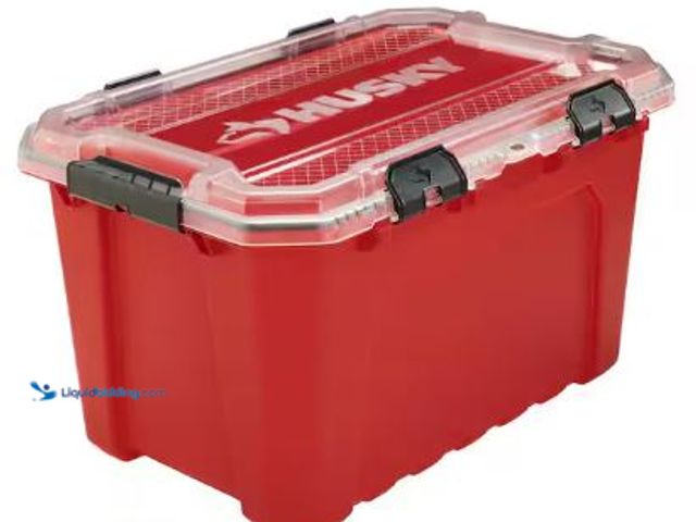Lot 49-1517031 - Husky
20-Gal. Professional Heavy Duty Waterproof Stackable Plastic Storage Container with Hinged Li...