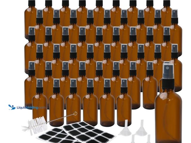 Lot 49-3463533 - 52 Pcs 4 Oz Amber Glass Spray Bottles with Funnel, Brush & Labels Set Small Spray Bottle for Travel,...