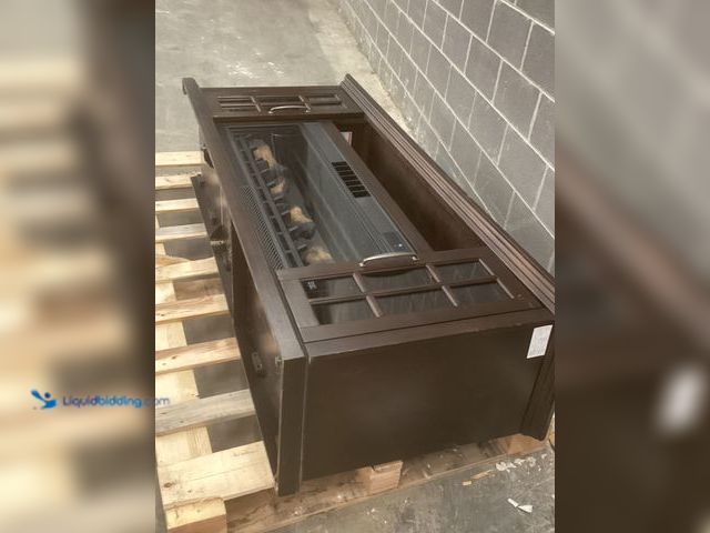 Lot 49-5483483 - Espresso Color Faux Fireplace Entertainment Stand. 74" Long x 30" Tall. Used, Bottom frame/feet crac...