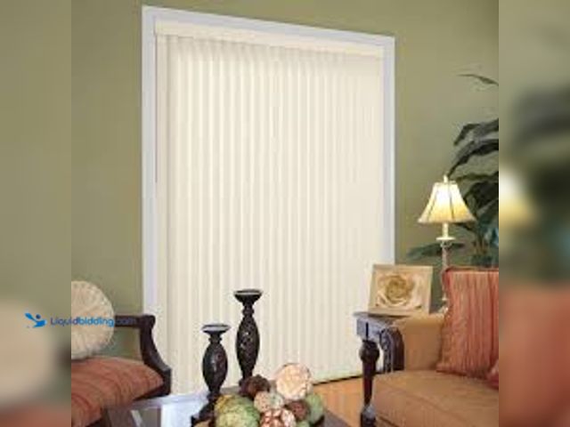 Lot 49-5459686 - Home Decorators Collection Linen Sandstone Cordless Room Darkening Vertical Blinds for Sliding Doors...
