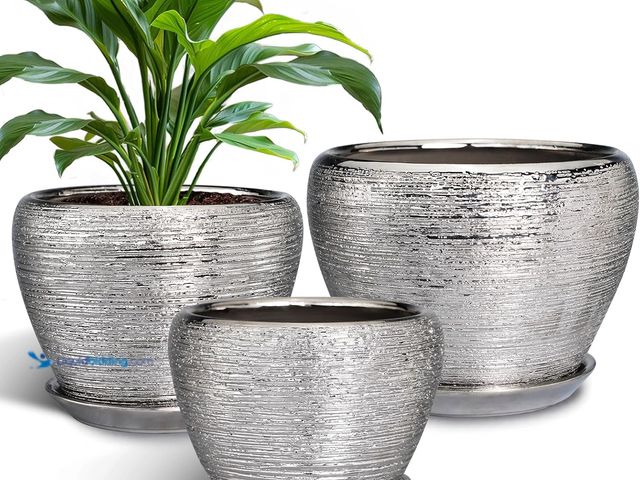 Lot 49-3531312 - Ceramic Planters - 10 Inch 8 Inch 6 Inch Plant Pots Indoor with Drainage Holes and Saucer Mid-Centur...