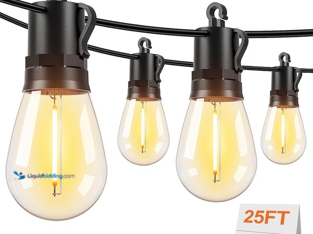 Lot 49-5412721 - Brightever 25FT Outdoor String Lights Waterproof, LED Patio Lights with 8+1 Shatterproof S14 Edison ...