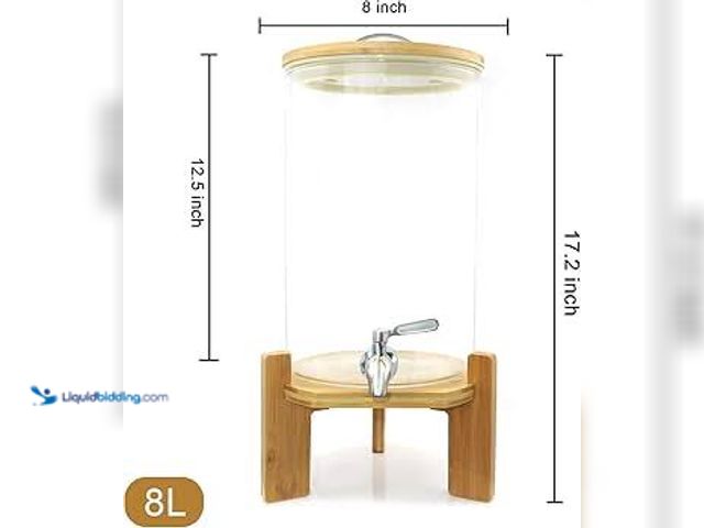 Lot 49-5545637 - Glass Drink Dispenser with Wood Base, Unused
