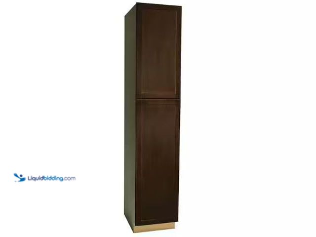 Lot 49-1625480 - Hampton Bay Shaker 18 in. W x 24 in. D x 90 in. H Assembled Pantry Kitchen Cabinet in Java, Model # ...