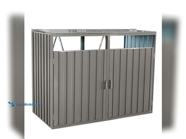 Lot 49-3631388 - LOVMOR Garbage Bin Shed - Stores 2 Trash Cans - Metal Outdoor Bin Shed for Garbage Storage Stainless...