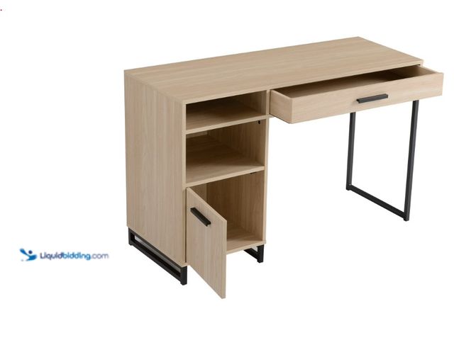 Lot 49-5538938 - Mainstays Wood & Metal Writing Desk with 1 Drawer and 1 Door for Teen Adult,29.92 in, Natural Finish...