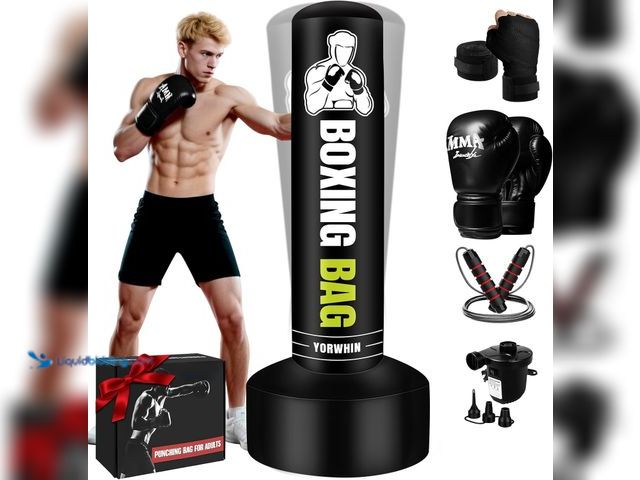 Lot 49-5543665 - Freestanding Punching Bag for Adults Teens, 70'' Heavy Boxing Bag with Stand with Gloves, Pump and J...