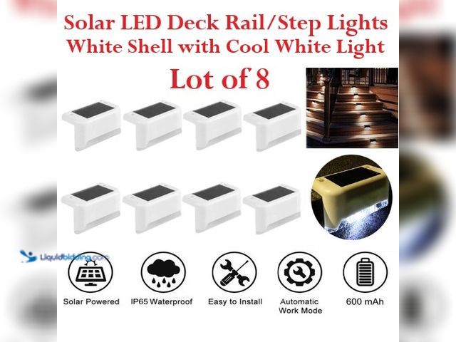 Lot 49-3435350 - Lot of 8 Solar Waterproof LED Deck Rail/Step Lights - White Shell with Cool White Light - NEW - Feat...