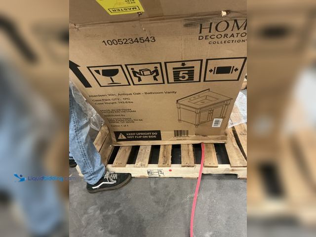 Lot 49-5463558 - Aberdeen 30in Antique Oak Bathroom Vanity (opened to view) Unused