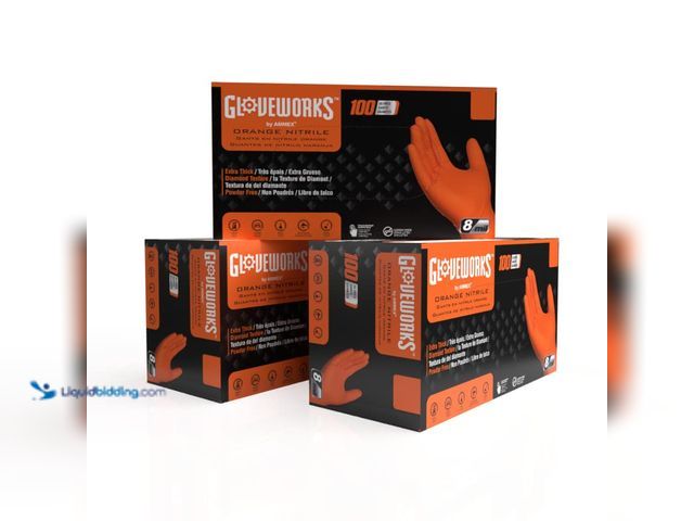 Lot 49-5543698 - GLOVEWORKS 8 Mil Orange Nitrile Disposable Gloves Heavy Duty Industrial RDT for Mechanic and Automot...